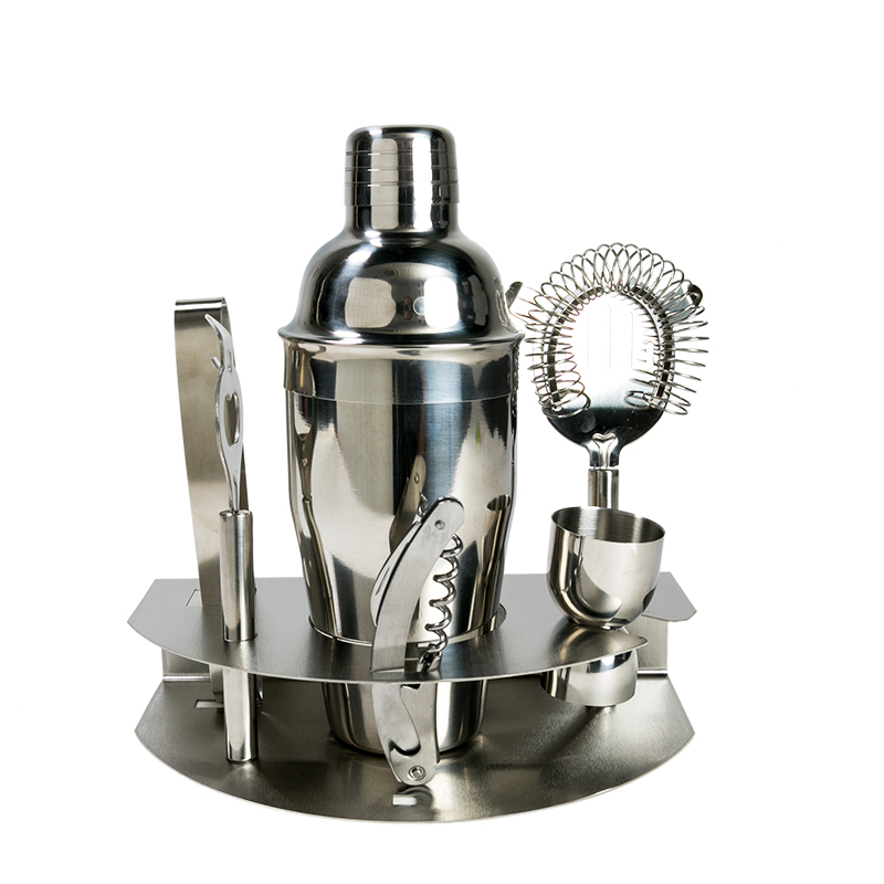 Stainless steel cocktail shaker set with all essential bar accessory tools