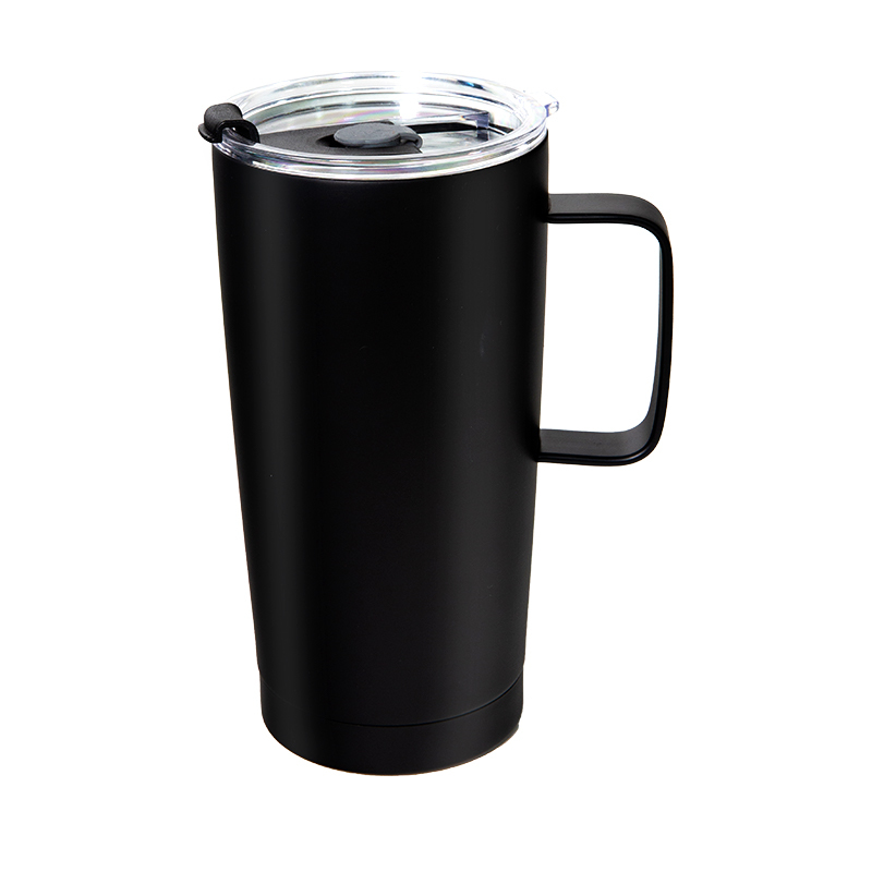 detail of 24oz Stainless steel insulated tall travel mug with handle and lid