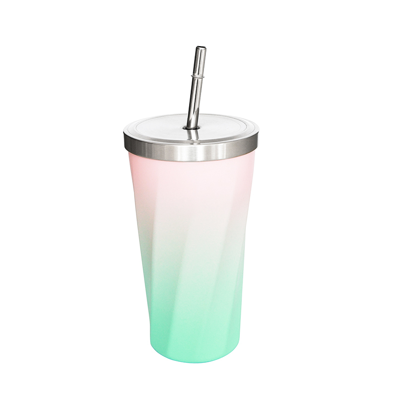 20oz Stainless steel iced coffee cup with straw and lid special shape