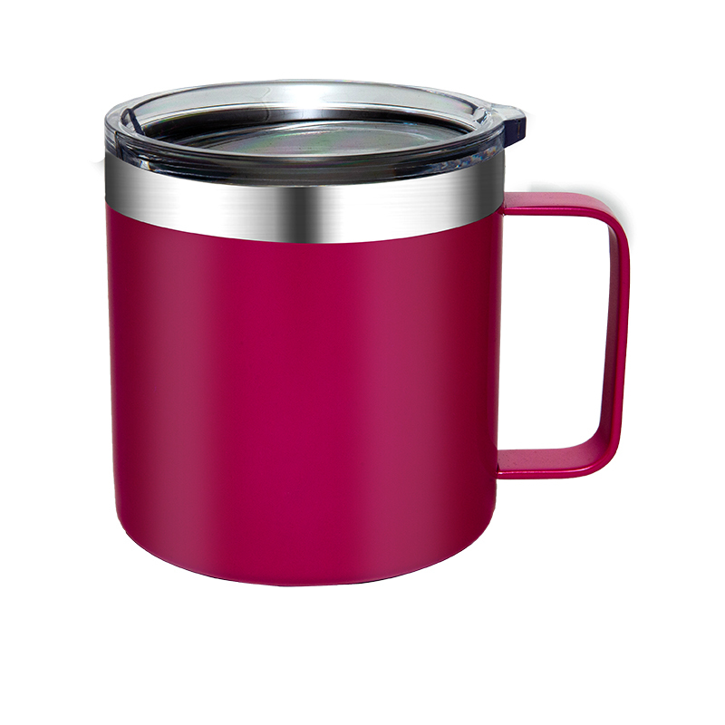 detail of 24oz Stainless steel insulated tall travel mug with handle and lid
