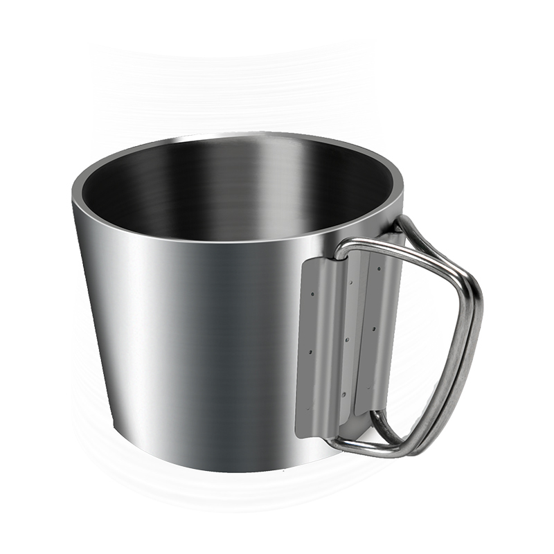 detail of 18oz Stainless steel coffee camping mug with handle wide mouth